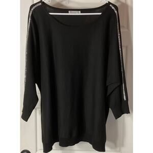89th & Madison Black Boat Neck Dolman Sleeve W/Rhinestone Trim Plus 3X